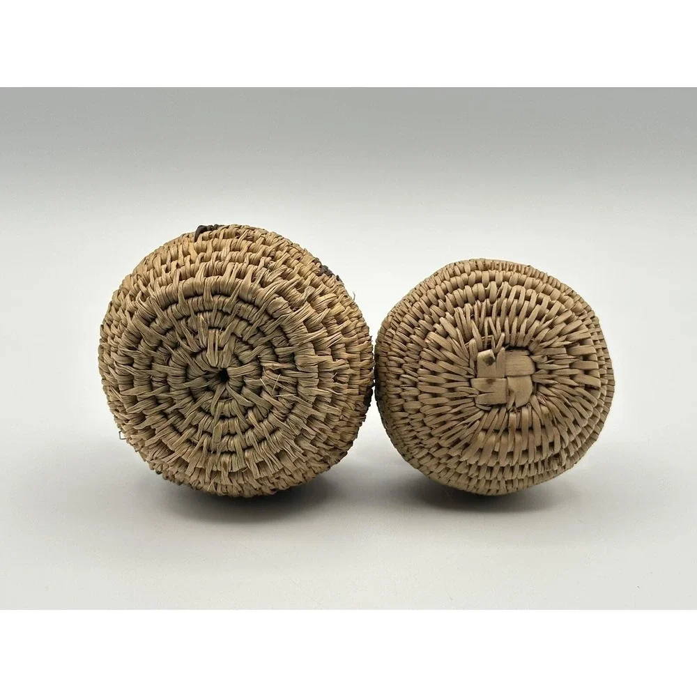 Set of Miniature Hand‑Woven Native American Lidded Baskets—Natural Fiber Baskets